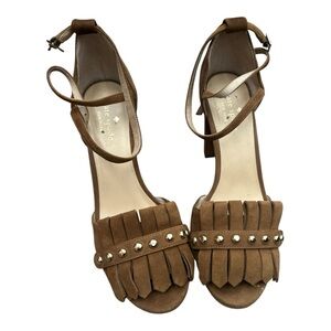 Kate Spade Tan Fringe Heels with Gold Accents